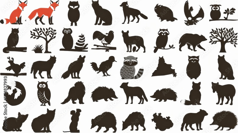 Obraz premium Forest Friends: 20 Silhouette Collection