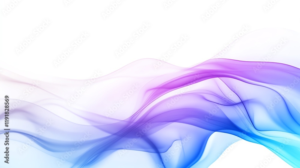 Obraz premium Delicate blue and purple smoke creating soft, fluid waves on a white backdrop, Smoke Effect, Mystical elegance