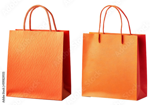 High-Quality PNG orange paper shopping bags on white background