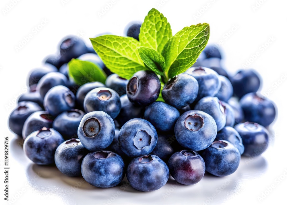 Fototapeta premium Tilt-Shift Photography: Miniature Huckleberry Fruit, Close-up, White Background, Food Photography, Sweet Berry