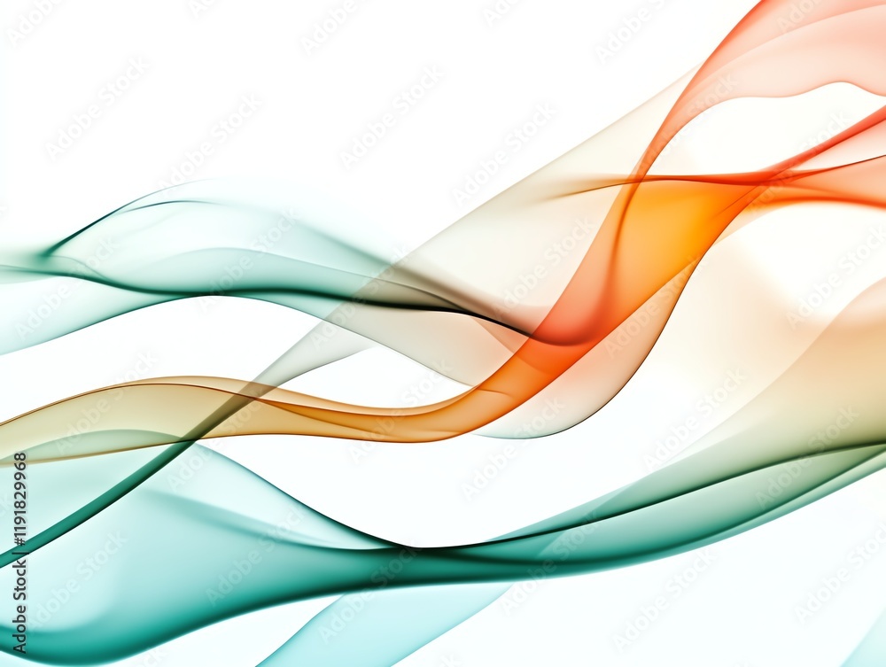 Naklejka premium Ethereal smoke waves in soft pastel tones, swirling over a minimal white background, Smoke Effect, Serenity and calm concept