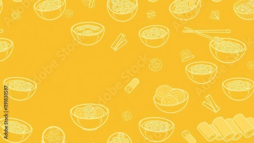 Vector seamless pattern of traditional Chinese food icons like noodles, dim sum, ramen, and spring rolls, Chinese, vector, food photo