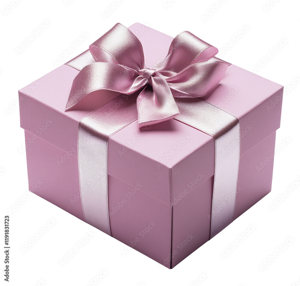 Fototapeta premium High-Quality PNG pink gift box with satin ribbon bow on white background