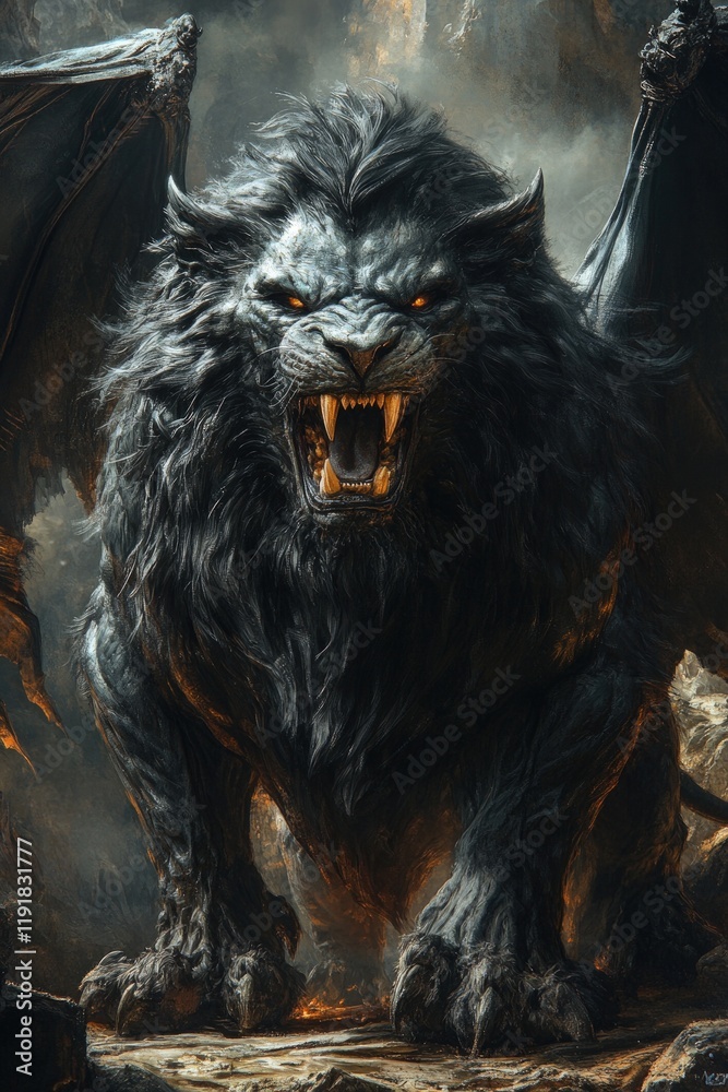 Here's a 10-word description of the image: Menacing black winged Here's a 10-word description of the image: Menacing black winged