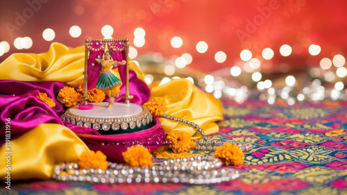 Festive Indian Dancer Figurine on Silk Jewelry Lights