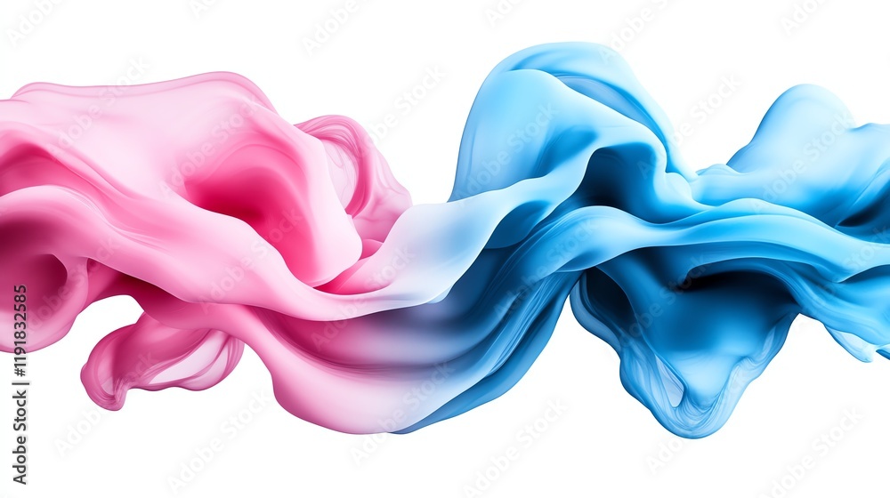 Obraz premium pastel smoke wave, soft artistic design, minimalistic texture, creamy pink and blue, isolated on white background