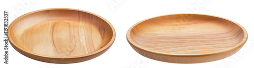 High-Quality PNG wooden bowl set two sizes natural wood grain oval and round dishes on white background