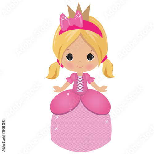 Cute little princess girl  vector cartoon flat style illustration