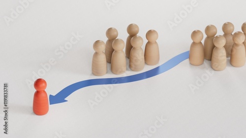 RED pawn beating competition. 3D illustration. economic status and social achievement.3D rendering on white background.