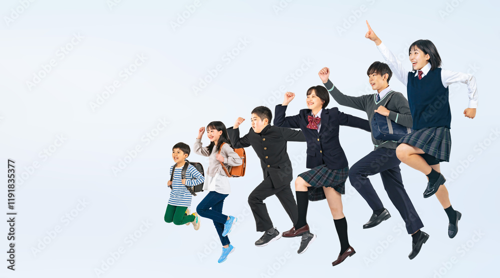 ジャンプ、入試、受験、受験生、学生、合格、制服、高校生、中学生、小学生、スタート、教育、学校、男子、女子、日本人、通学、希望、部活、応援、アクティブ、元気、笑顔、ゴール、目標、成功、サクセス、成長、チャレンジ、挑戦、達成、学習塾、予備校、勉強、走る、ダッシュ、飛び出す、キャンペーン、若い、Z世代、新入生、青春、全身、グループ、白バック、切り抜き、バナー、広告、コピースペース、人物 ジャンプ、入試、受験、受験生、学生、合格、制服、高校生、中学生、小学生、スタート、教育、学校、男子、女子、日本人、通学、希望、部活、応援、アクティブ、元気、笑顔、ゴール、目標、成功、サクセス、成長、チャレンジ、挑戦、達成、学習塾、予備校、勉強、走る、ダッシュ、飛び出す、キャンペーン、若い、Z世代、新入生、青春、全身、グループ、白バック、切り抜き、バナー、広告、コピースペース、人物