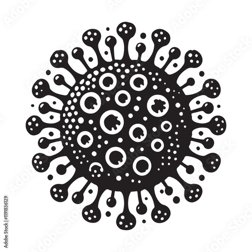 Reovirus Silhouette Vector Illustration, Solid White Background.