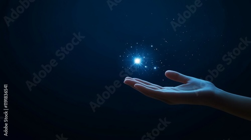 A hand gently cradles a glowing orb, a mesmerizing scene of light and darkness.