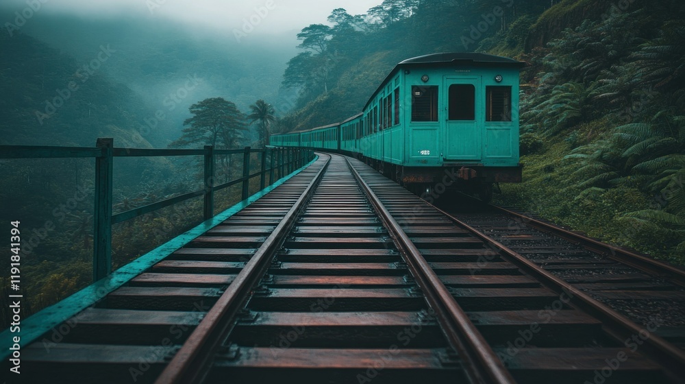 Naklejka premium Scenic Train Ride with Mountain View in Kandy, Sri Lanka