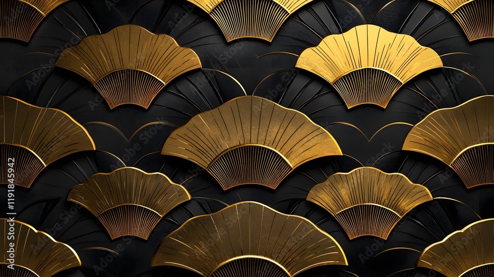 Elegant Gold Fan Patterns Artistic Design Graphic Background Luxurious Style Close-up View Decorative Concept Elegant Gold Fan Patterns Artistic Design Graphic Background Luxurious Style Close-up View Decorative Concept