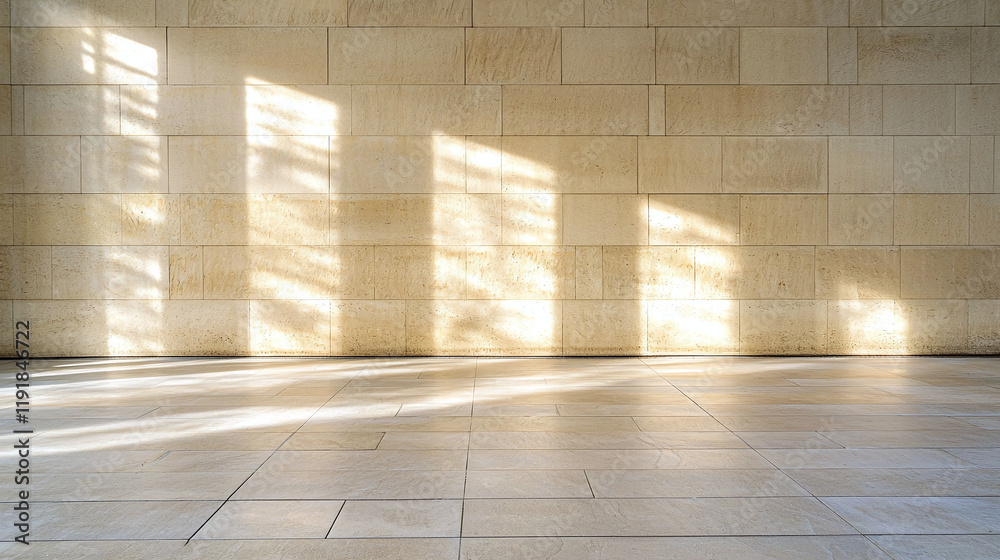 Neutral toned wall with faint crosshatch pattern and soft shadows creates serene atmosphere. Ideal for backgrounds or minimalist designs