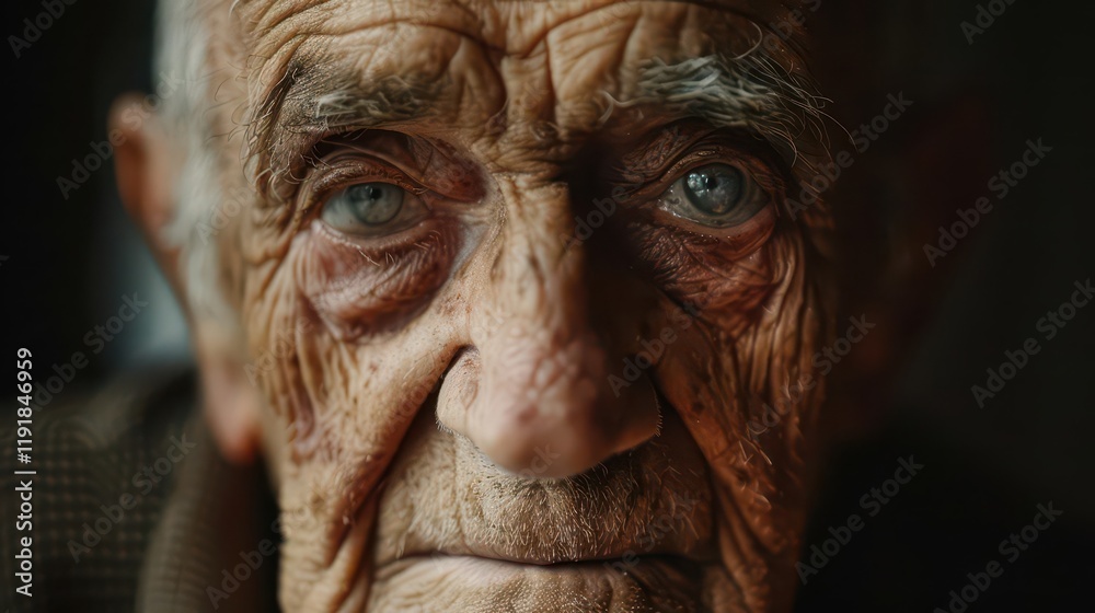 A close-up portrait of an elderly man with deep wrinkles and expressive blue eyes. A close-up portrait of an elderly man with deep wrinkles and expressive blue eyes.