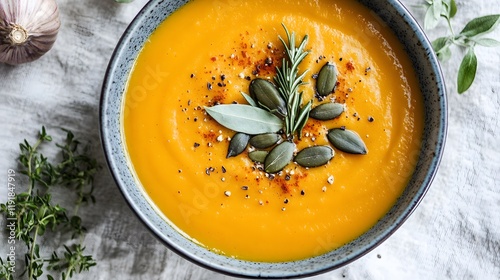 Delicious Autumnal Pumpkin Soup Garnish