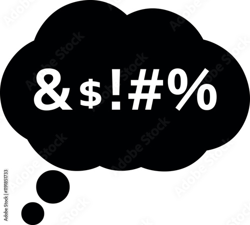 vector illustration black and white icon of thought cloud with insult text