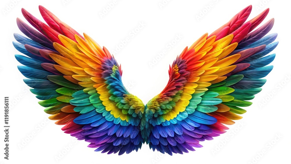 Obraz premium Pride Wings, LGBTQ+ Rainbow Feathers, Isolated Wings, Colorful Wings, Gay Pride Symbol, Rainbow Pride, Festive Wings, LGBTQIA+ Symbol, Digital Art