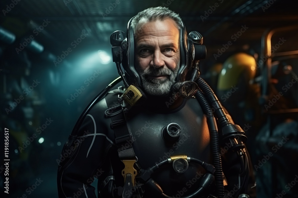 Portrait of a bearded senior man wearing a scuba diving suit Portrait of a bearded senior man wearing a scuba diving suit