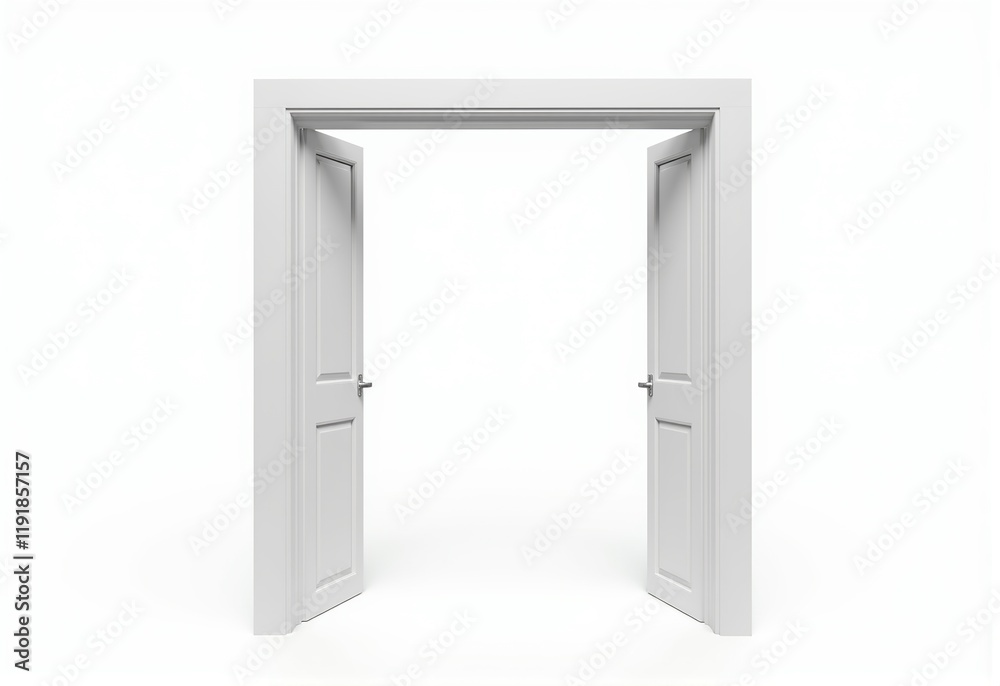Elegant Open White Double Door on a Transparent Background, Perfect for Modern Interior Design Concepts and Minimalistic Aesthetics Elegant Open White Double Door on a Transparent Background, Perfect for Modern Interior Design Concepts and Minimalistic Aesthetics