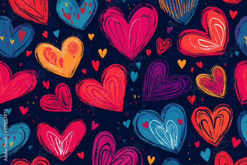 Wallpaper Mural heart, love, valentine, pattern, pink, hearts, seamless, wallpaper, shape, decoration, illustration, holiday, design, day, vector, backgrounds, red, texture, romantic, valentines day, art, romance, sy Torontodigital.ca