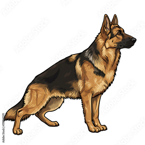 simple cartoon clipart german shepard dog white background