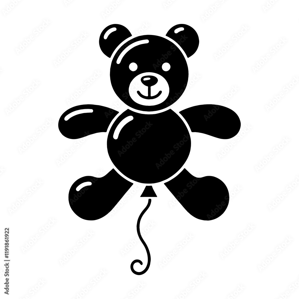 Fototapeta premium 可愛いテディベアのバルーンの黒いシルエットイラスト 透過背景の切り抜き