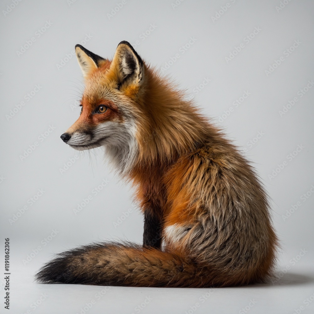 Naklejka premium A realistic red fox sitting on a white background.