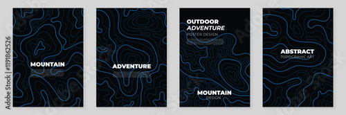 Abstract Topography line poster vector set. Mountain terrain map background with abstract shape line texture. Design illustration for wall art, fabric, packaging, web, banner, wallpaper, card. 