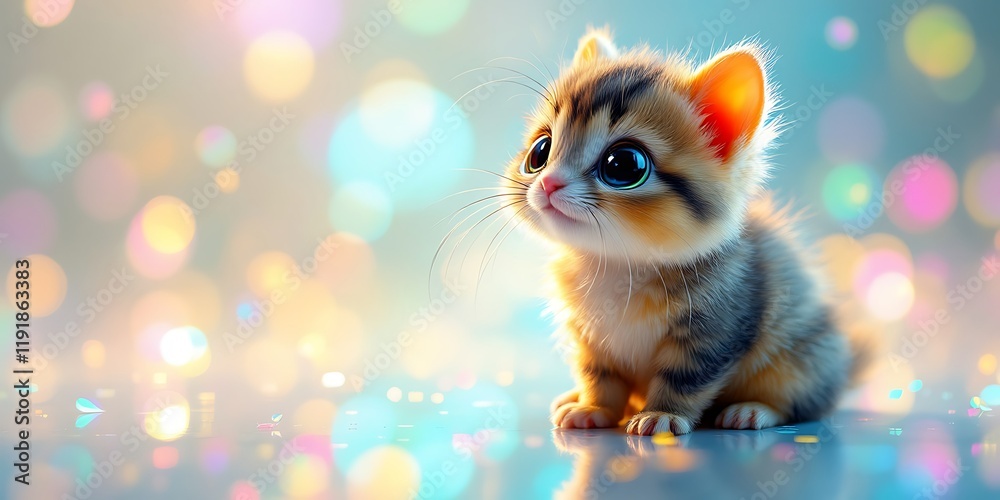 Obraz premium Cute kitten bokeh background, pet portrait, adorable