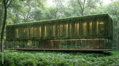 Ivy-Covered Modern House 3D Illustration