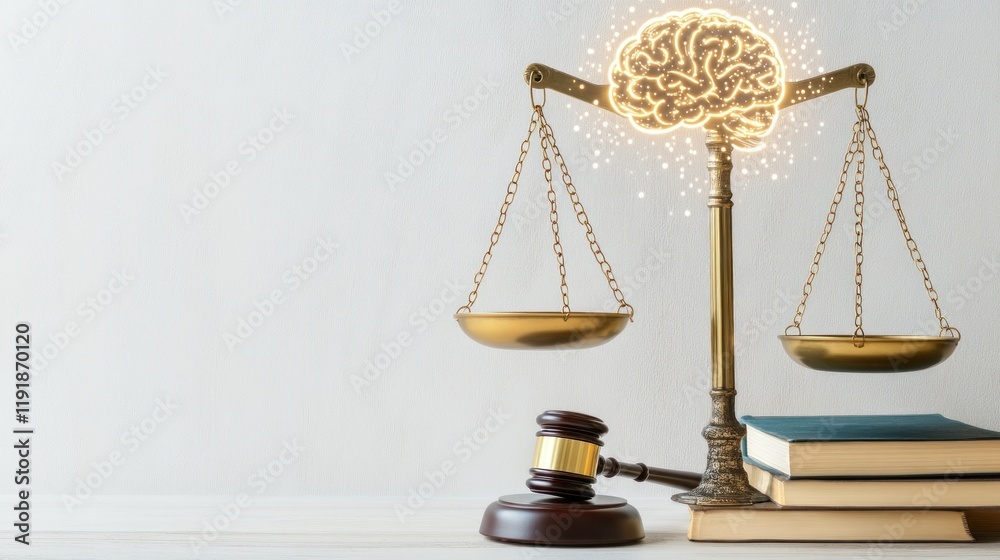 Scales of Justice with Glowing Brain Scales of Justice with Glowing Brain