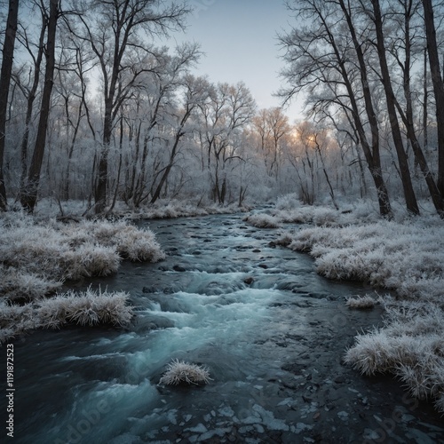 Leonardo_Kino_XL_A_snowy_riverbank_with_steam_rising_from_warm_0  