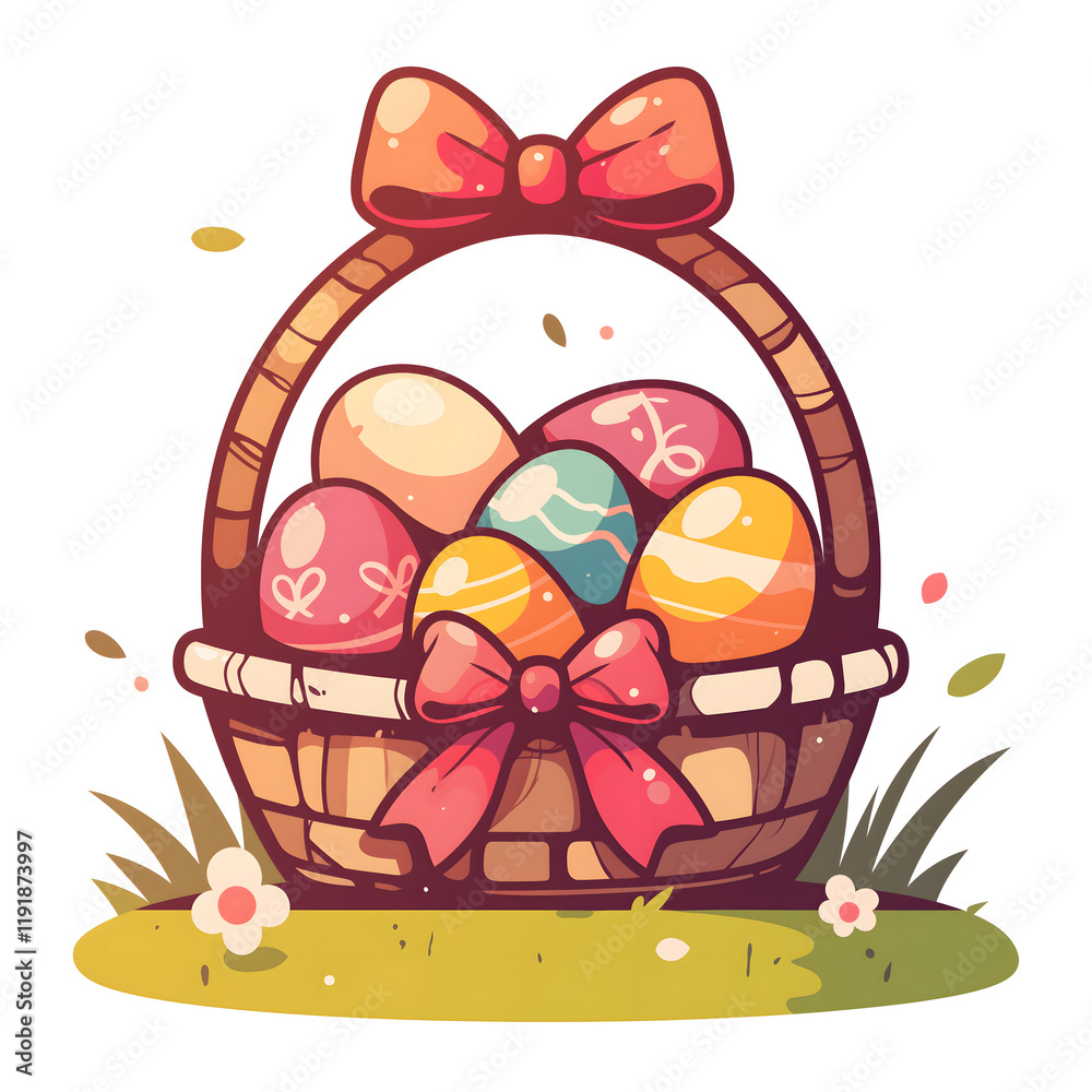 Obraz premium Simple and elegant outline of an Easter basket filled with eggs for easter