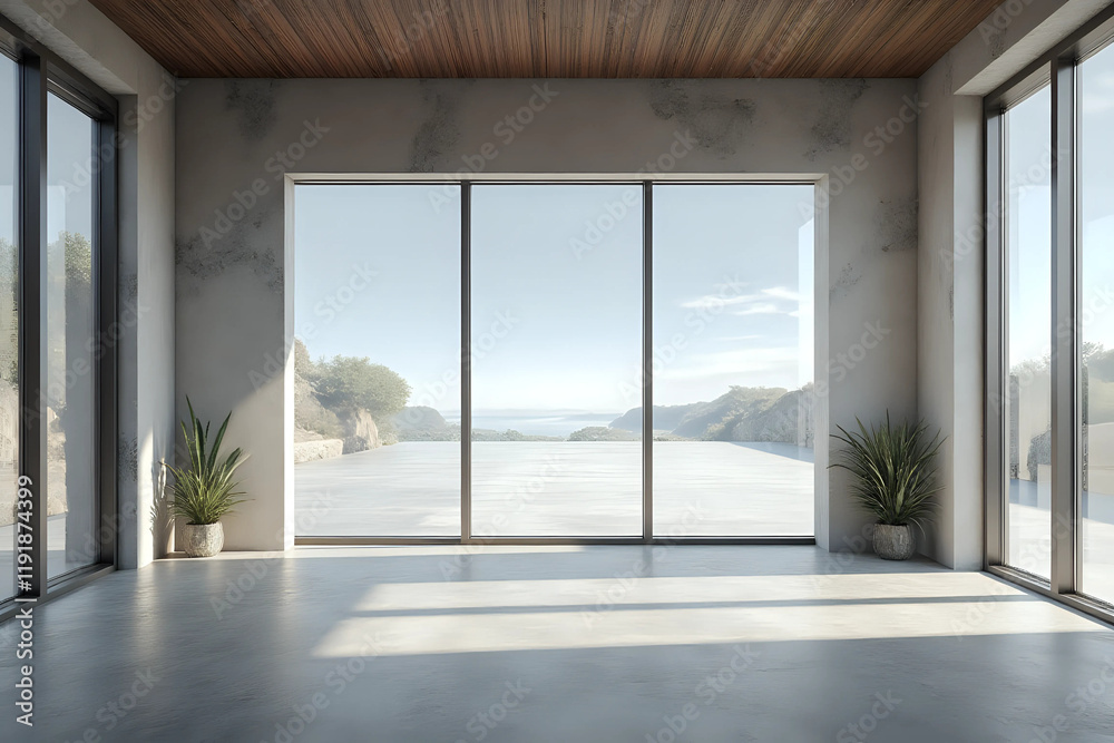 Fototapeta premium Empty interior with large window