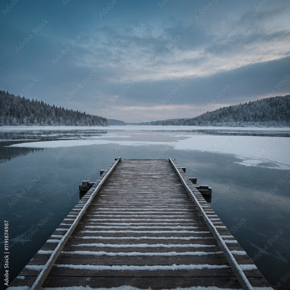 Obraz premium Leonardo_Kino_XL_An_empty_frozen_dock_on_a_quiet_winter_lake_0