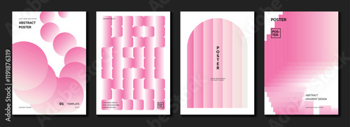 Modern gradient poster background vector set. Minimalist cover template with vibrant perspective geometric prism shapes in motion. Ideal design for social media, cover, banner, flyer.