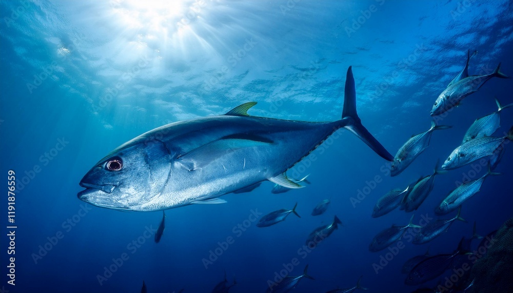 Obraz premium 水中を泳いでいるマグロ