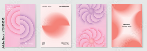 Modern gradient poster background vector set. Minimalist cover template with vibrant perspective geometric prism shapes in motion. Ideal design for social media, cover, banner, flyer.