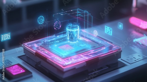 Wallpaper Mural Futuristic CPU with holographic data visualization. Torontodigital.ca