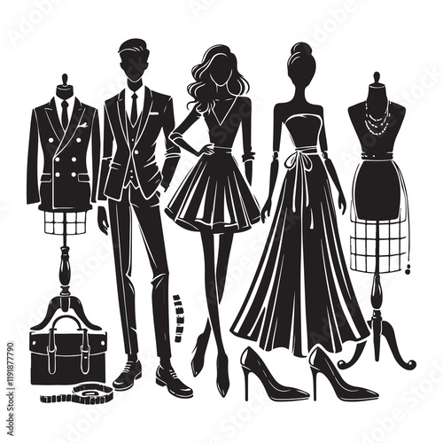 Fashion Designer Silhouette Vector Illustration, Solid White Background.