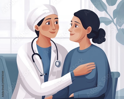 A doctor showing compassion while comforting a patient undergoing cancer treatment