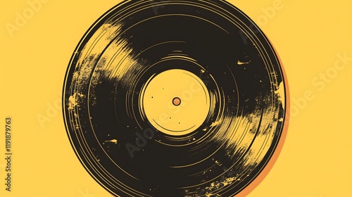 Obraz na płótnie A yellow backdrop featuring a vinyl record with an empty label, ideal for creative artwork or promotional materials w salonie