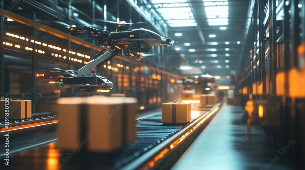 Fototapeta premium Automated warehouse with drone delivery system.