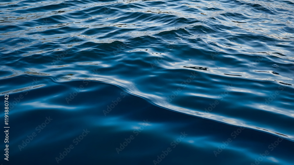 Naklejka premium Deep blue water ripples reflect light, creating a serene scene perfect for background, meditation, or relaxation-themed projects
