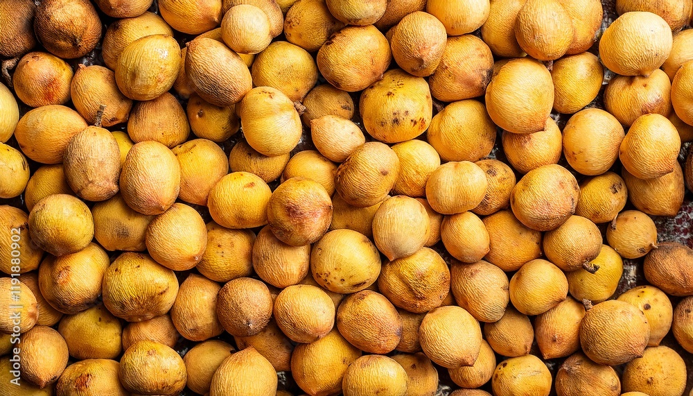 Flat Lay Top View of Bright Ripe Fragrant Yellow Langsat Fruit as Background