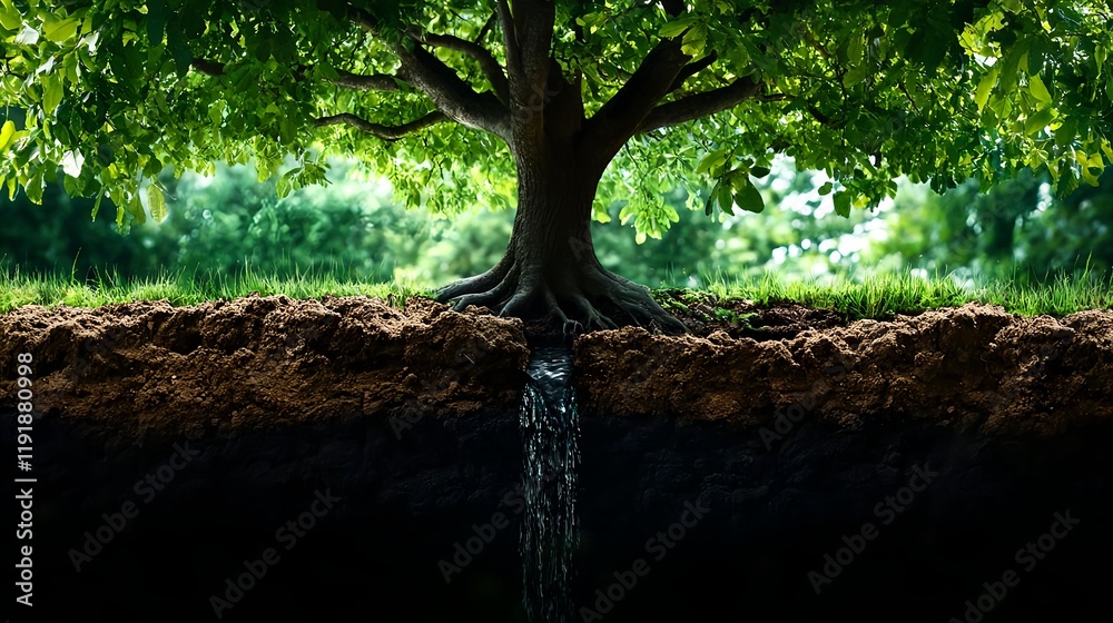 Naklejka premium majestic tree roots & underground stream - environmental themes