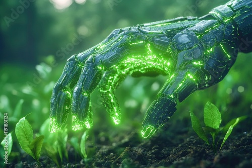 Cybernetic Hand with Growing Plant photo