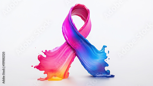 Colorfull paint ribbon symbol of cancer on fitness room for World Cancer Day